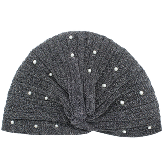 Semi-Sheer Shimmery Pleated Turban with Pearls