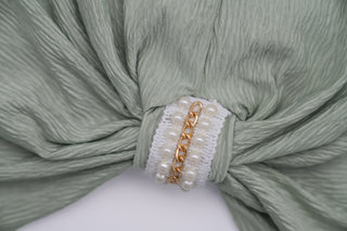 Pearls and Gold Chain Hardware Textured Loop Turban