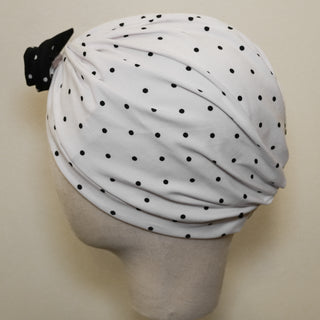 Black White Polka Dot Pre-Tied Turban | Handmade Brooch