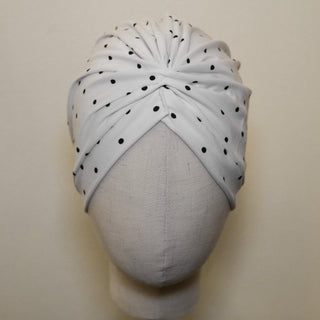 Black White Polka Dot Pre-Tied Turban | Handmade Brooch