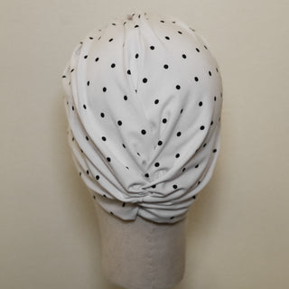 Black White Polka Dot Pre-Tied Turban | Handmade Brooch