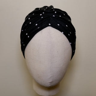 Black White Polka Dot Pre-Tied Turban | Handmade Brooch