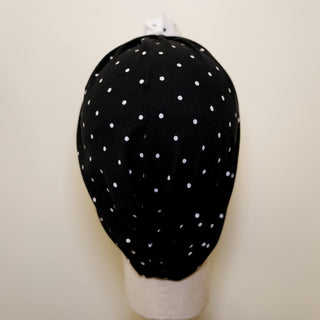 Black White Polka Dot Pre-Tied Turban | Handmade Brooch