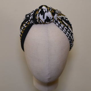 Black Houndstooth Gold Chain Print Knot Volumizer Turban