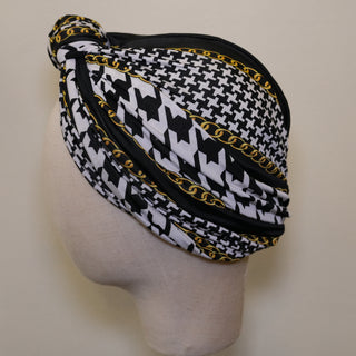 Black Houndstooth Gold Chain Print Knot Volumizer Turban