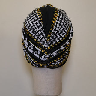 Black Houndstooth Gold Chain Print Knot Volumizer Turban