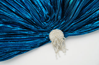 Metallic Pleated Designer Turban with Handmade Beaded Applique