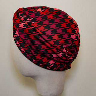 Red Pink Houndstooth Pre-Tied Turban