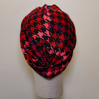 Red Pink Houndstooth Pre-Tied Turban