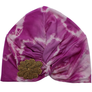 Tie Dye Hand Beaded Wood Flower Designer Turban