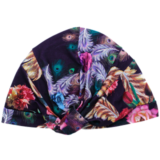 Peacock and Floral Print Cotton Runway Turban