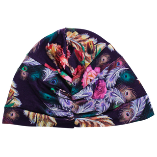 Peacock and Floral Print Cotton Runway Turban