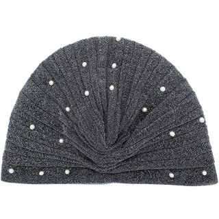 Semi-Sheer Shimmery Pleated Turban with Pearls