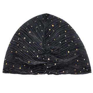 Sheer Pleated Gold Sequin Turban