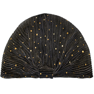 Sheer Pleated Gold Sequin Turban