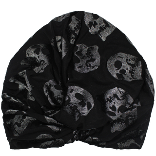 Black Silver Velvet Skull Turban